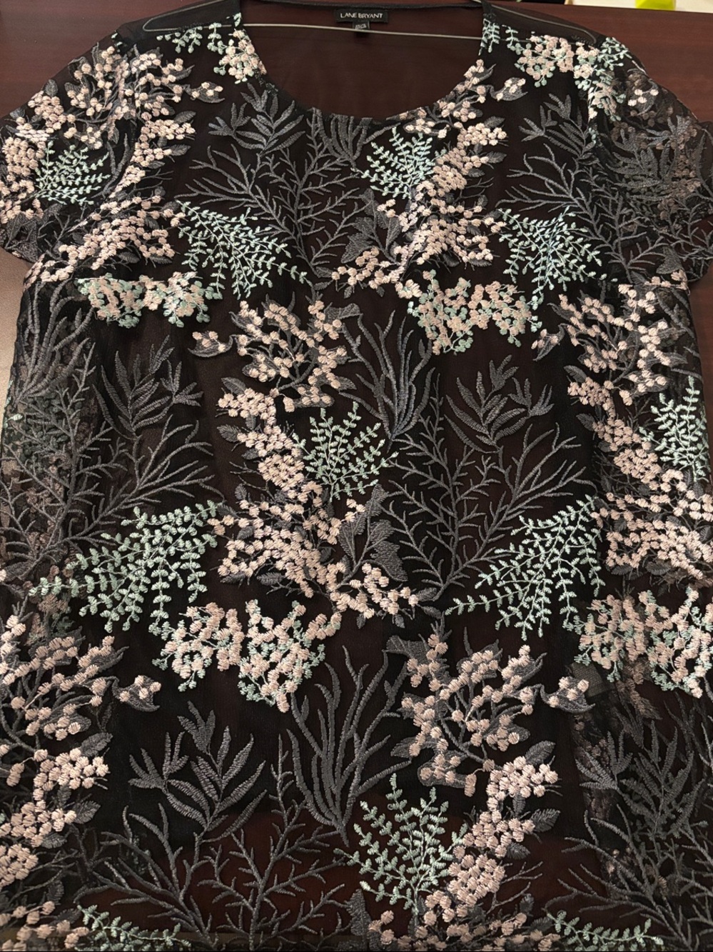 Lane Bryant sheer black mesh Embroided    floral women’s  top